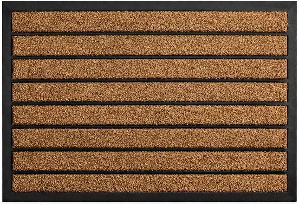 Tapete Capacho de Entrada Fibra de Coco Natural com Base Antiderrapante em Borracha 40x60cm Listrado para Porta Interna e Externa