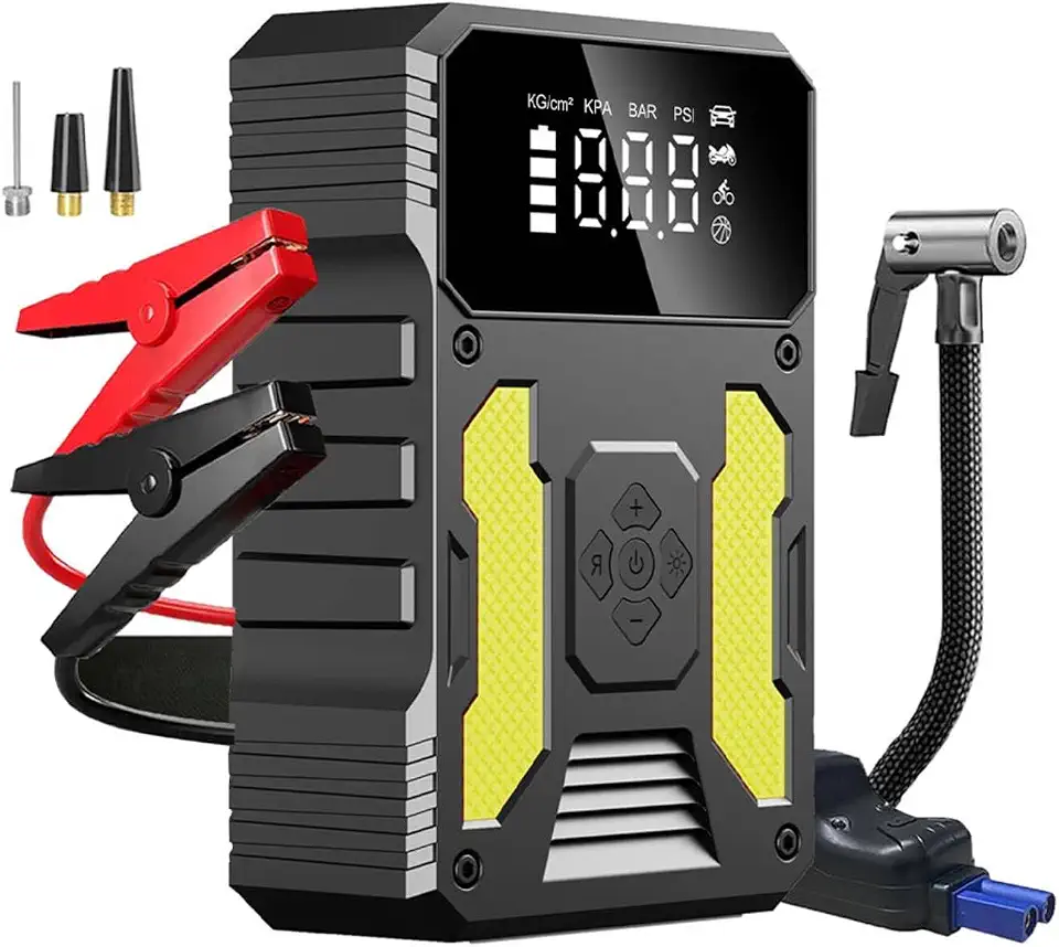 FINYQBET 3000A Carregador de Bateria de Carro Portatil com Compressor de Ar de 150 PSI, Bateria de 37000mAh, Carregamento Rápido USB, Ideal para Carros, SUVs, Motocicletas e Emergências
