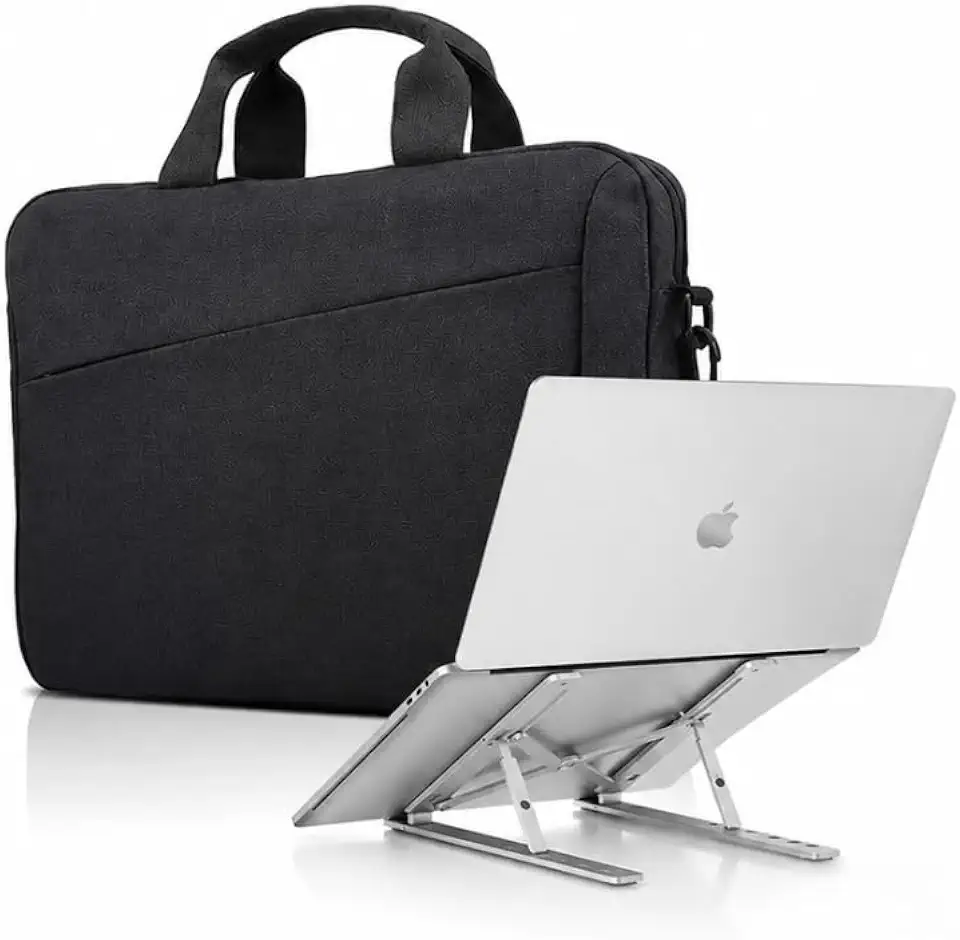 Kit Capa para Notebook + Suporte Ergonômico em Alumínio | 7 Níveis Ajustáveis | Proteção Resistente à Água | Ideal para Home Office, Trabalho e Estudos | Marca Midas® (PRETO)