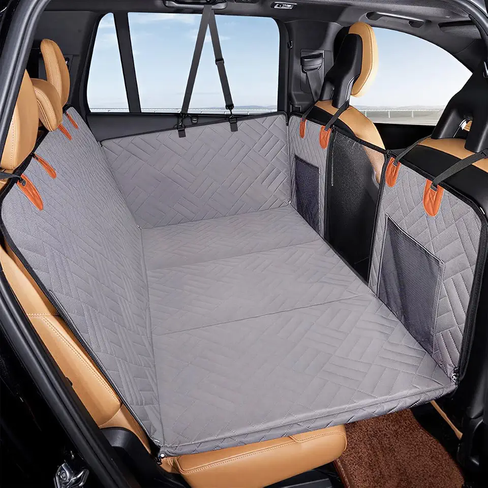 Capa Protetora para Banco Traseiro de Carro com Base Rígida – Impermeável, Antirrisco e Antideslizante para Pets, com Janela de Visão e Design Dobrável (Universal) (Cinza)