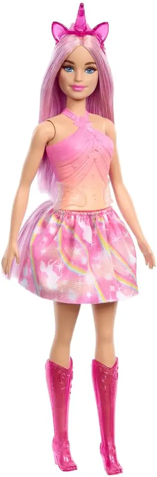 Barbie Fantasia Boneca Saia de Unicórnio de Sonho Rosa para crianças a partir de 3 anos