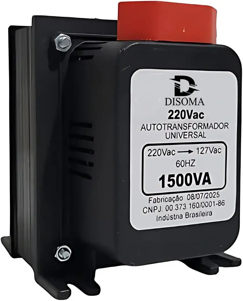 Transformador de Voltagem Bivolt 1500VA Disoma – 110V para 220V e 220V para 110V, com Protetor Térmico e Acabamento Metálico Suporta até 850W