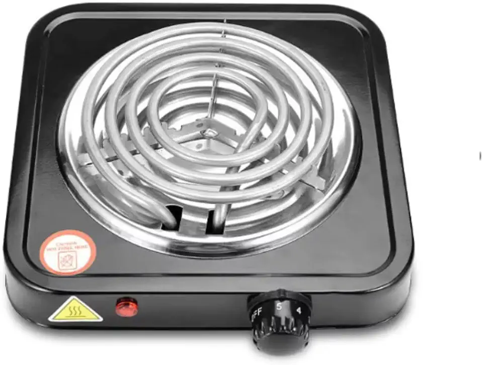 Fogão Elétrico Portátil de Mesa 1 Boca, Preto, Aço Inoxidável, Resistência Espiral, 2500W, Controle Ajustável, Base Antiderrapante