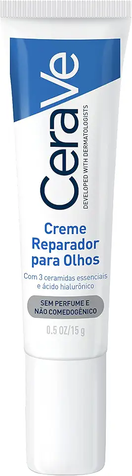 CeraVe Creme Reparador para Olhos, com 3 Ceramidas Essenciais e Ácido Hialurônico, Hidrata e Restaura a Barreira Protetora, Reduz Olheiras e Bolsas, Sem Perfume e Não Comedogênico, 15g
