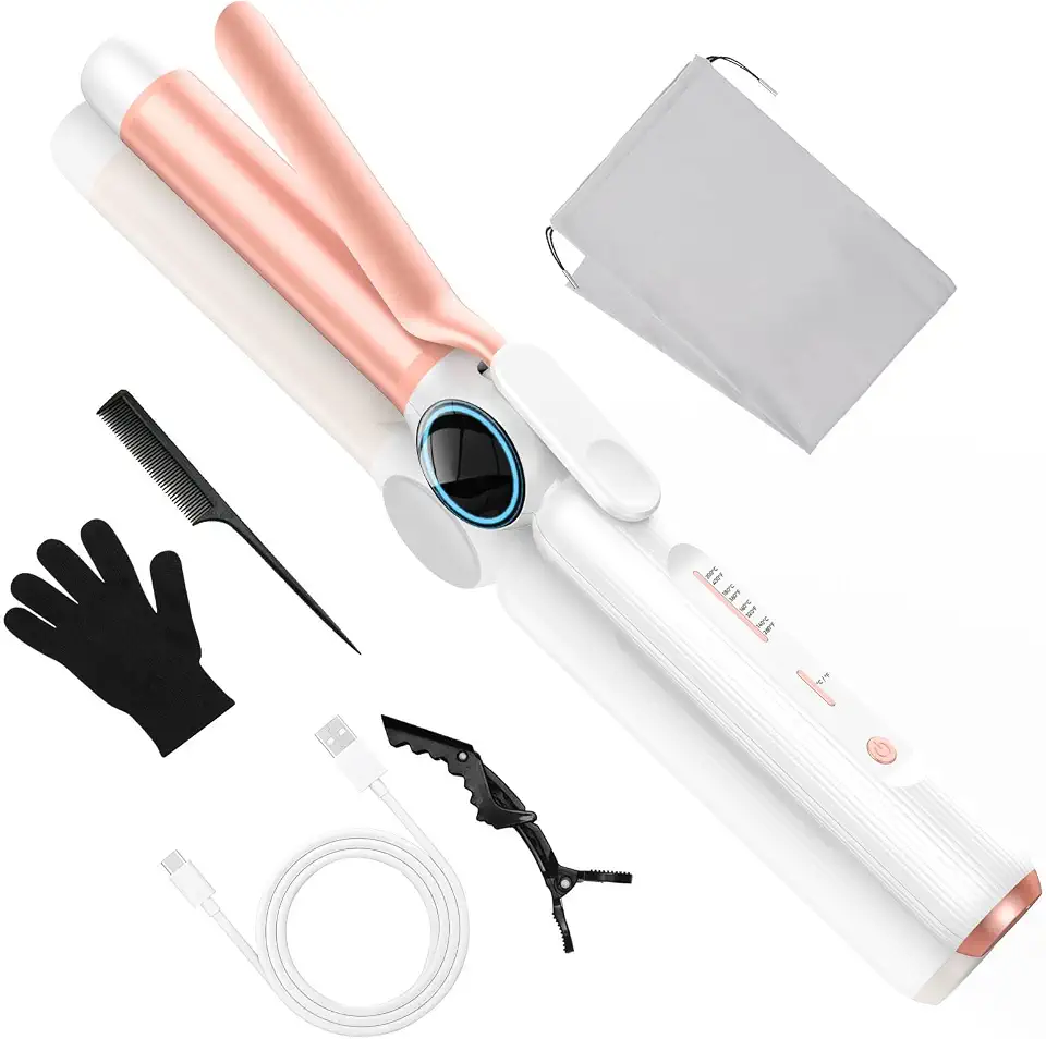 Modelador de cachos sem fio 9000 mAh recarregável por USB, modelador de cabelo sem fio com configuração de 4 temperaturas, 137.8 °C-204.4 °C varinha de cachos sem fio para viagem, ferramentas de
