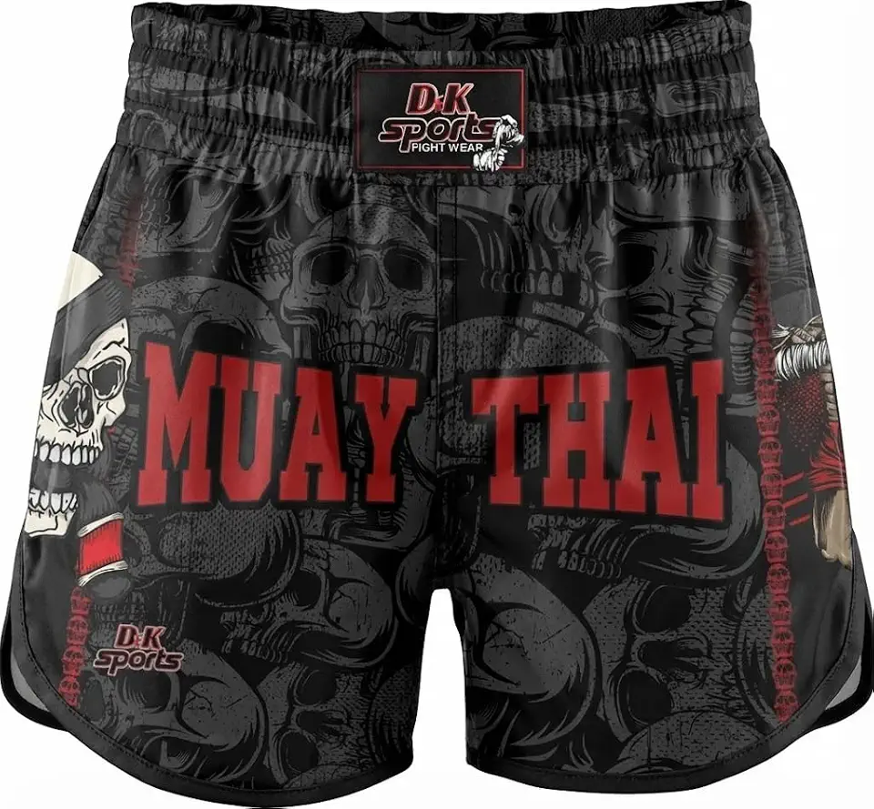 Bermuda Short Muay Thai Caveira Skull Estilo Tailandês tecido premium Profissional (preto)