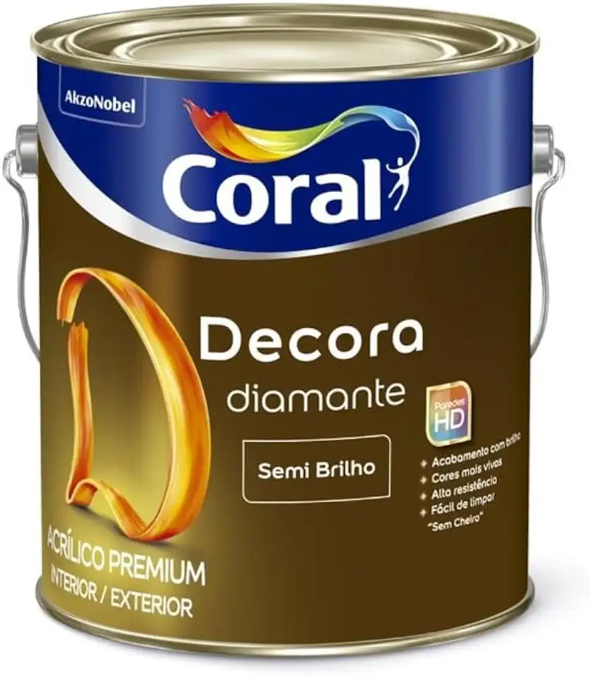 Coral Tinta Acrílica Premium Decora Diamante 800ML Papel Picado Semi Brilho - Alta Resistência, Lavável, Alta Cobertura, Uso Interno e Externo