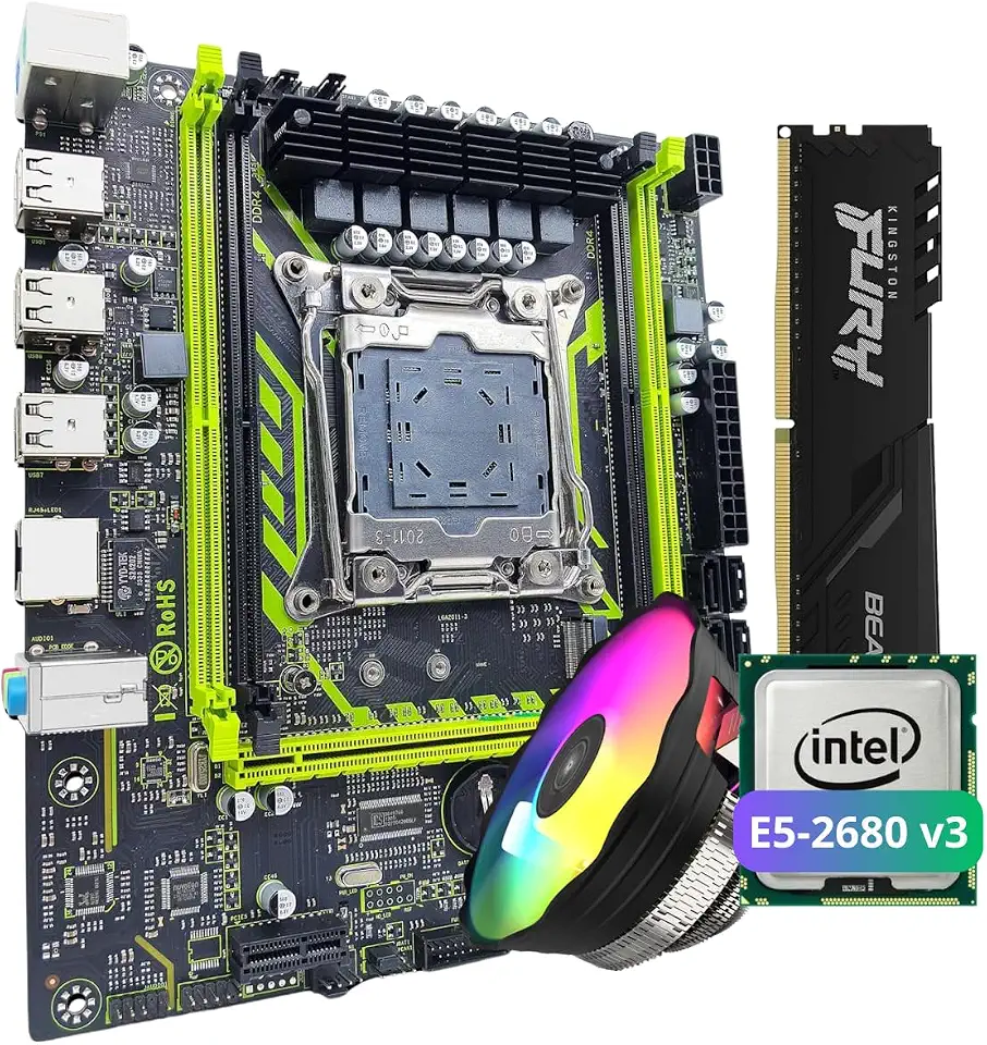 QUASAR X99-8D4, Placa-Mãe LGA2011-3, Suporte Xeon V3/V4, DDR4 2400MHz, 128GB, M.2 NVMe + Processador 2680 v3 (Placa + Xeon + Memoria 16gb + Cooler)