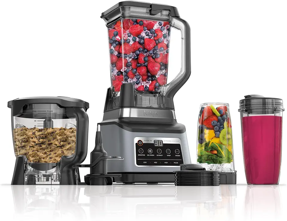 NINJA LIQUIDIFICADOR 1200 W, 5 Funções para Smoothies, Picar, Massa e Mais com Auto IQ, Jarra 2,2L, Jarra de Processador de 2L e 1 Copo para Levar, Cinza