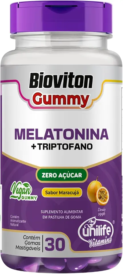 Melatonina 0,21mg + Triptofano Unilife Bioviton Gummy 30 Gominhas Mastigáveis Sabor Maracujá
