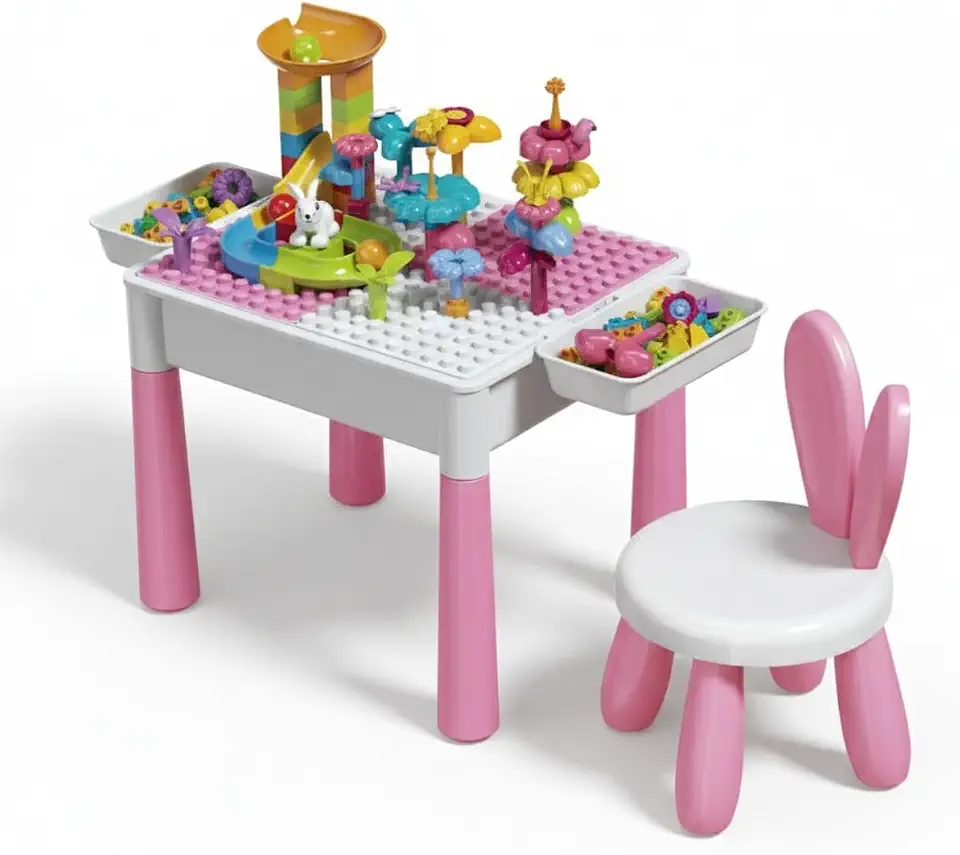 Mesinha Infantil Didática com Banquinho e Blocos de Montar