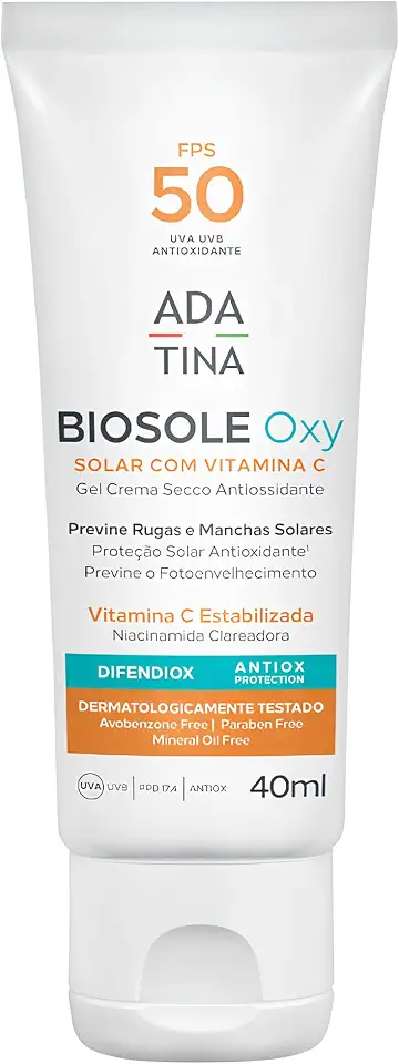 Ada Tina Protetor Solar Facial Clareador Biosole Oxy FPS 50 40ml com Vitamina C e Niacinamida Antioxidante Combate 15 Tipos de Manchas 12 Horas de Proteção