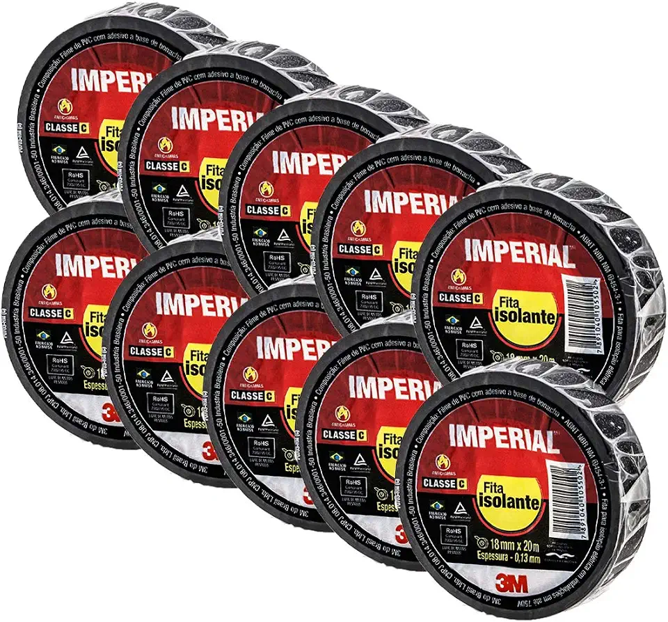 Fita Isolante Imperial Slim 18x20 Metros 3M 10 Rolos
