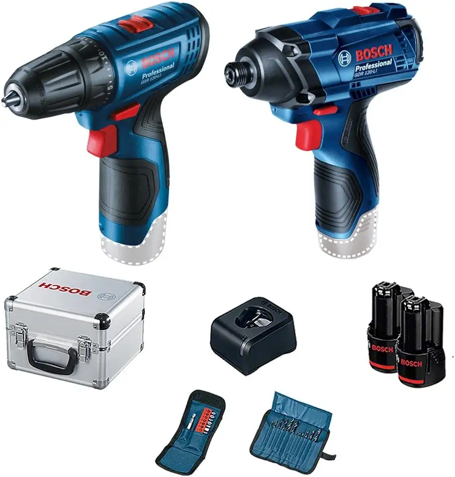 Bosch Kit Parafusadeira GSR 120-LI e Chave de Impacto GDR 120-LI, 12V com 2 baterias, 1 carregador e 1 maleta