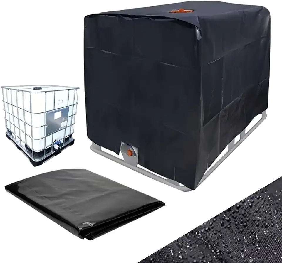 Caixa Térmica Ibc De 275 Galões (1041 Litros), Tanque De Água 210D, 120 X 100 X 116 Cm, Capa Protetora Preta À Prova D'Água Com Proteção Uv Contra Raios Solares Para Uso Externo.