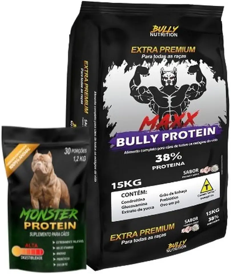 Ração Maxx Bully Protein 15kg + Suplemento Bully Monster 1,2Kg | Cachorro Forte