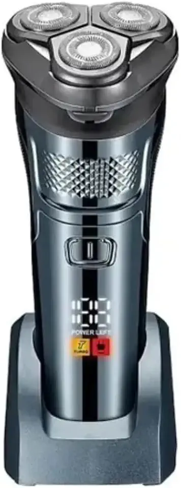 Barbeador Elétrico Masculino Profissional 3 Lâminas Rotativas Duplas, Display LCD Bi-Volt Premium