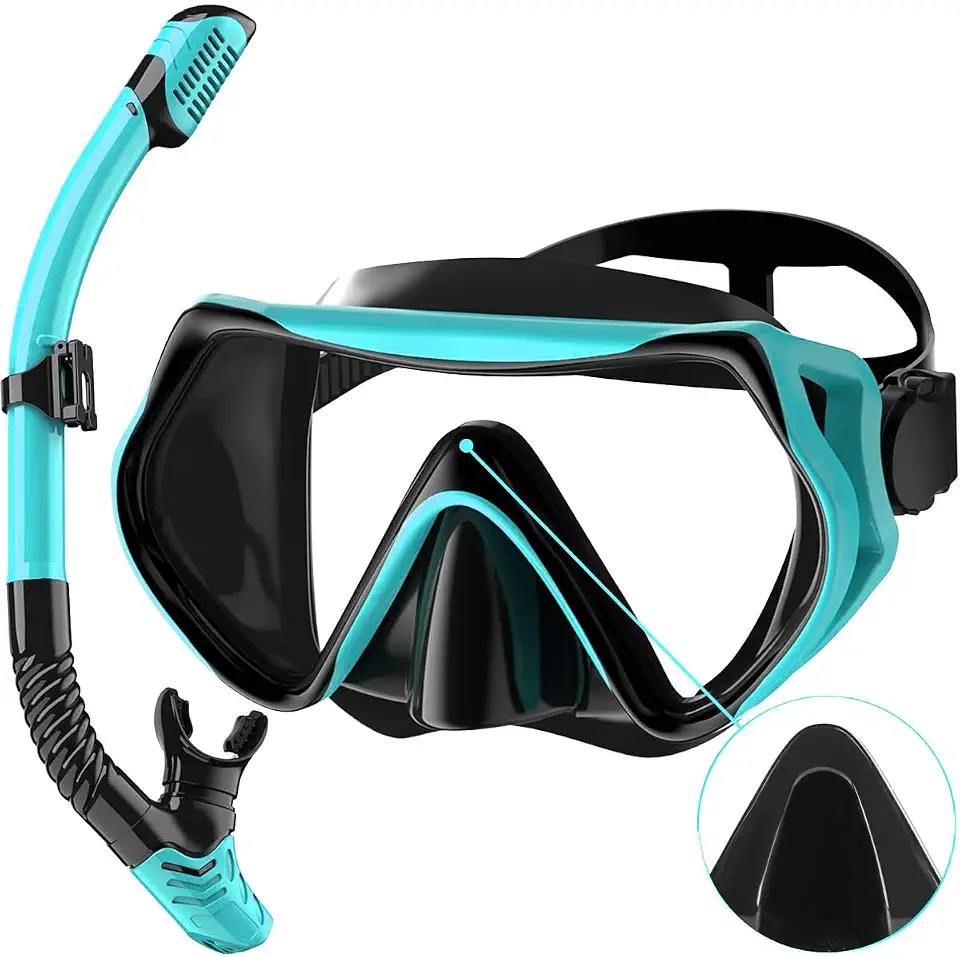 Máscara de Mergulho com Visão Grande Angular de 180°, Incluindo Snorkel, Óculos de Mergulho e Conjunto Profissional de Mergulho.