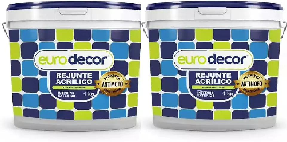 KIT 2 Unidades Rejunte Acrílico 1kg Eurodecor + Rodinho - Rejunte Líquido de Fácil Aplicação Banheiro Cozinha e Piscinas - Resistente a Manchas e Fungos - Kit Econômico (Branco)