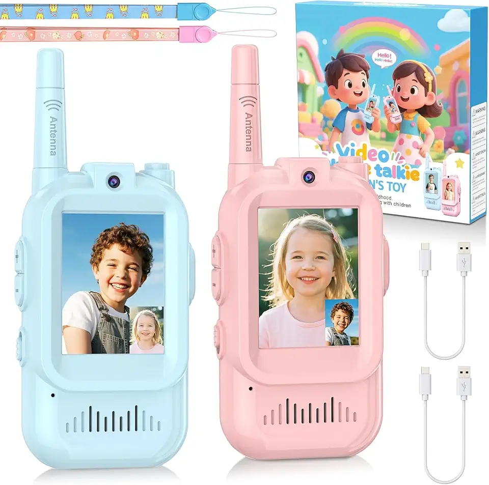 Walkie Talkie De Vídeo Recarregável Com Chat De Voz E Foto, Alcance 500m, Som Nítido, Efeitos Sonoros e Visuais Infantil Premium
