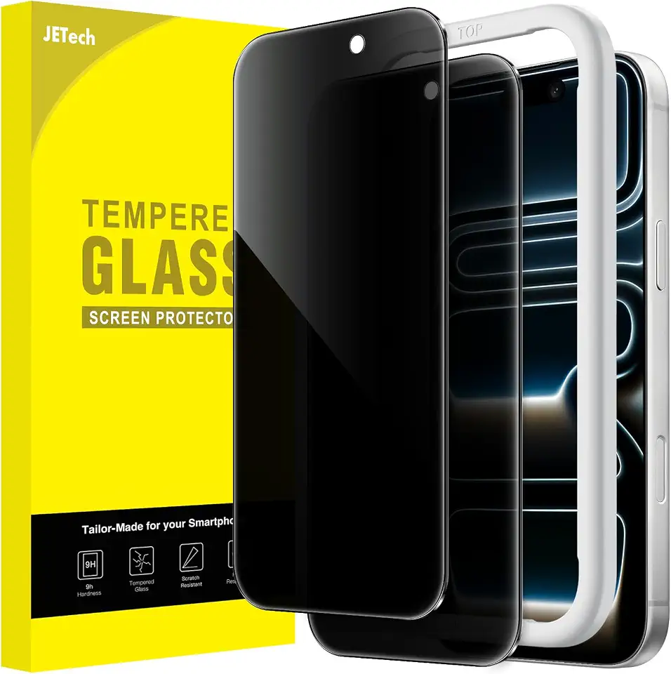 JETech Película de Vidro Temperado de Privacidade para iPhone 17 Pro 6,3 Polegadas, Protetor de Tela Anti-Espião com Ferramenta de Instalação Rápida, Pacote com 2