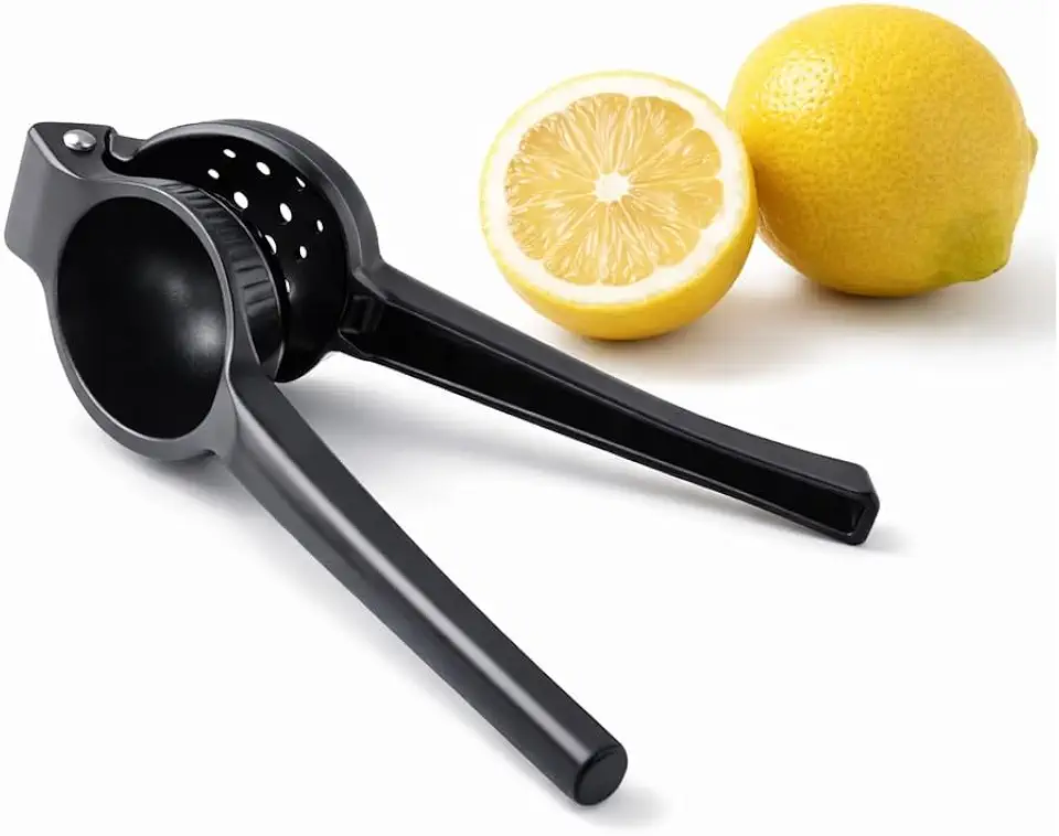 Espremedor de Limão Manual em Aço Inoxidável com Revestimento Preto Resistente 21cm, Moderno para Cozinha, Bares e Drinks, Extração Máxima de Suco e Design Ergonômico Premium