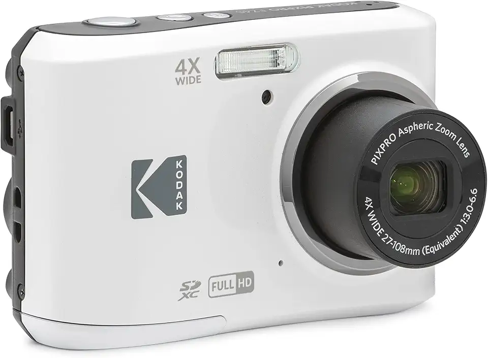 KODAK Câmera digital PIXPRO Zoom FZ45-WH de 16 MP com zoom óptico de 4X, ângulo amplo de 27 mm e tela LCD de 2,7 polegadas (branca)