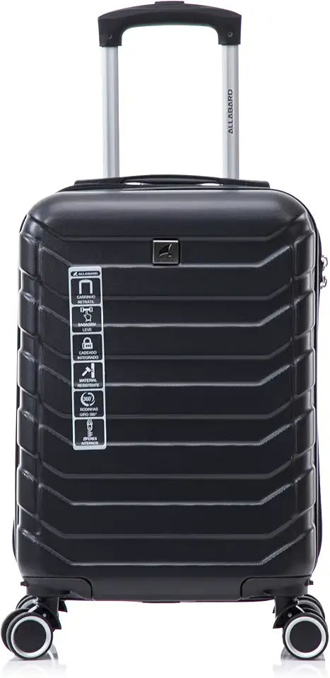 Mala de Bordo 8kg em ABS Rígido com Rodinhas 360 Padrão ANAC Mala de Mão e Cadeado Numérico com Senha - P015 (18) (Preto)