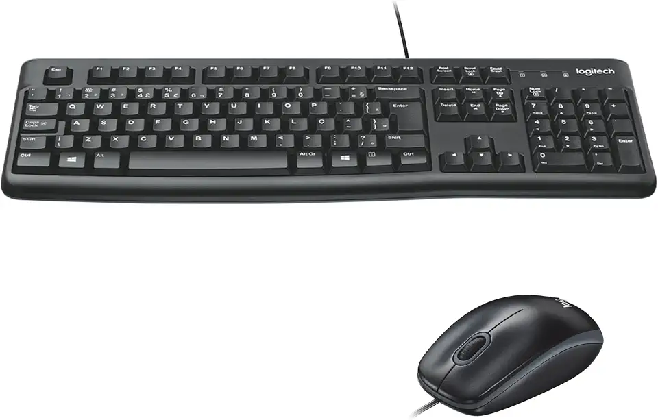 Combo Teclado e Mouse com fio USB Logitech MK120 com Design Confortável, Durável e Resistente à Respingos, USB e Layout ABNT2