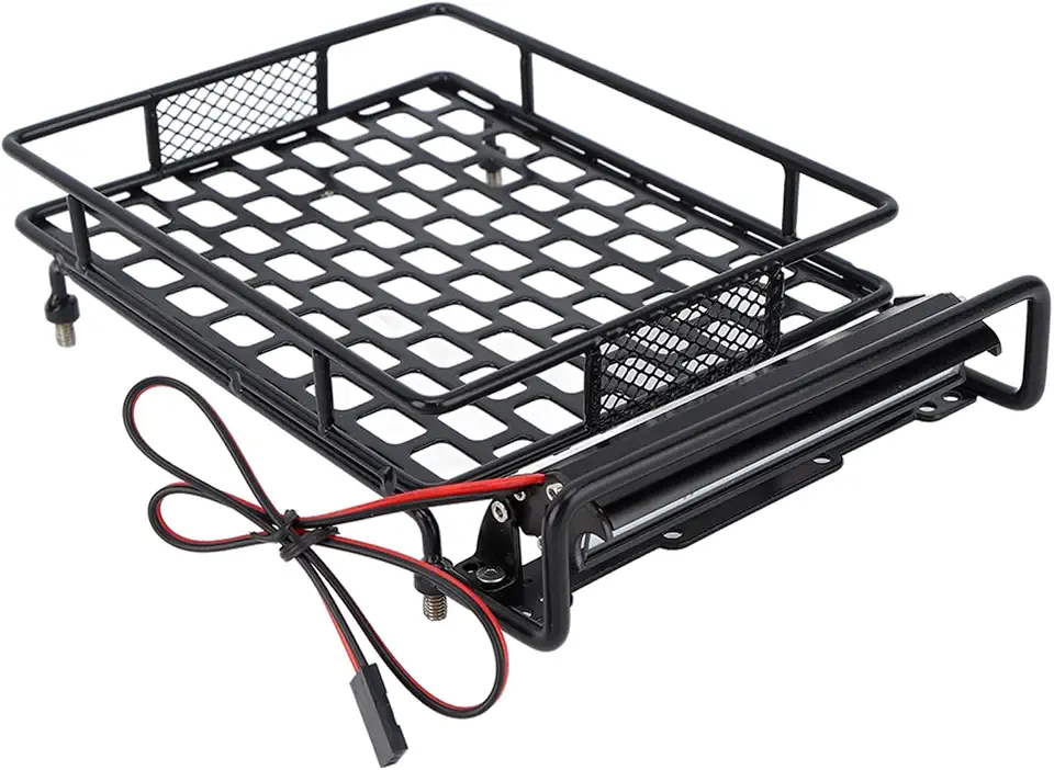 Rack de teto de carro RC preto ferro resistente RC rack de teto com 8 LEDs luz branca