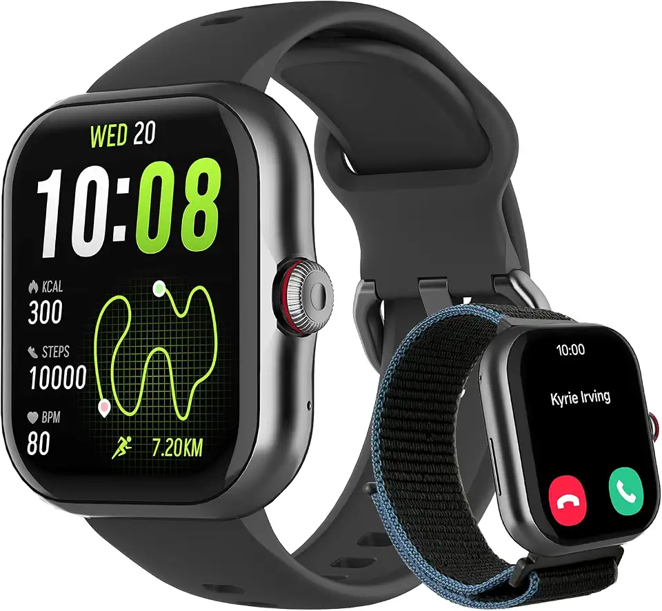 Bettdow SmartWatch GPS, Relogio Smartwatch Feminino e Masculino, 1,85 polegadas HD AMOLED, chamada Bluetooth, Esportivos relógio com voz por IA, Compatível com Android iOS, 2 Pulseiras (preto)