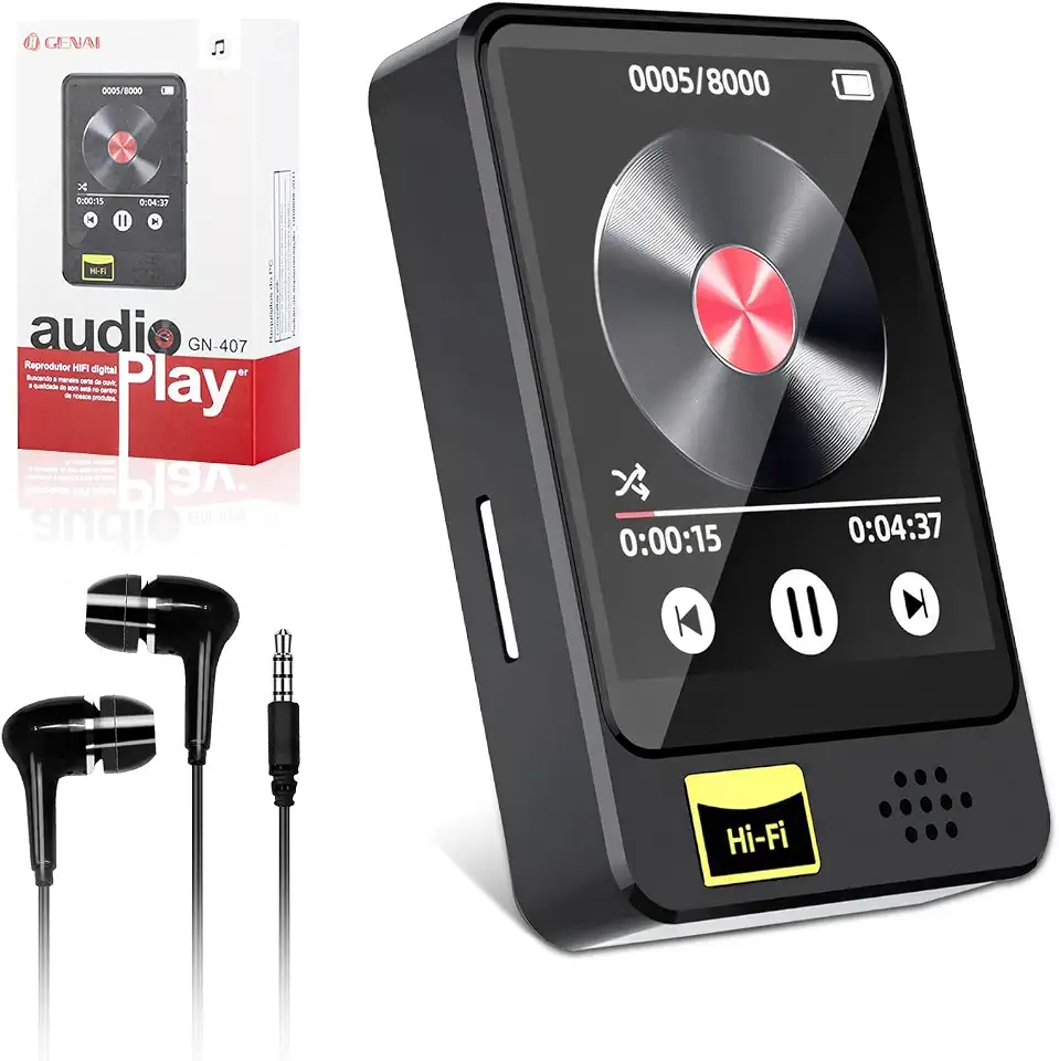 MP3 Player Bluetooth 5.0 Multifuncional MP3 Player Music com 1.8 Polegadas Tela Touch, Leitor de Música com Rádio FM, Gravação de Voz, Corpo em Metal
