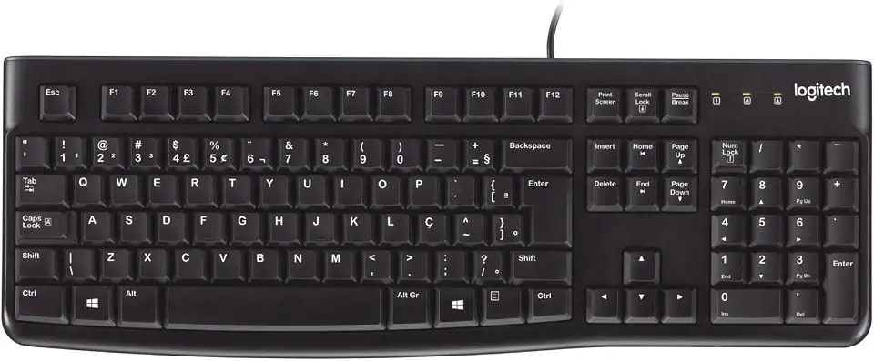 Teclado com fio USB Logitech K120, Resistente à Respingos, Barra de Espaço Curva, Compatível com PC e Notebook, Layout ABNT2