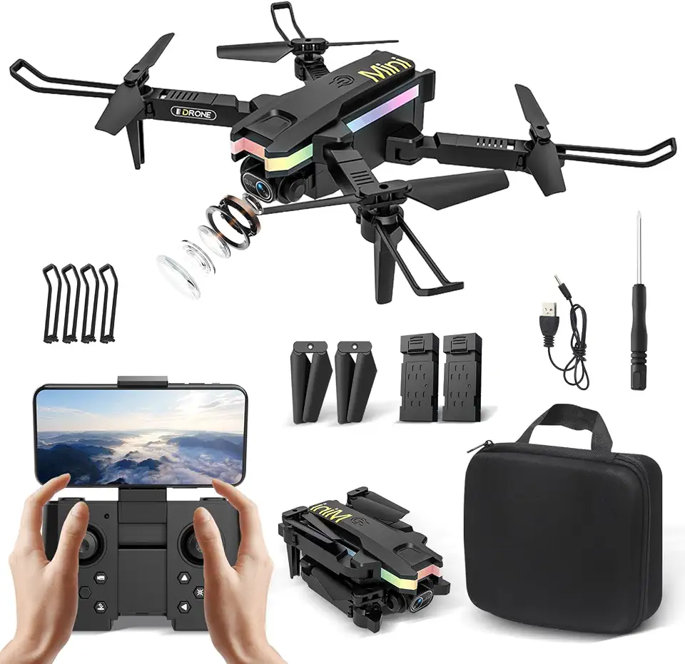 XT8 Drone com Camera 4K FPV Drone Profissional com Controle Remoto | Mini Drones com Modo VR, Ultra Angular 110°, 100m de Alcance, 2 Baterias, Quadricóptero Bolsa De Transporte