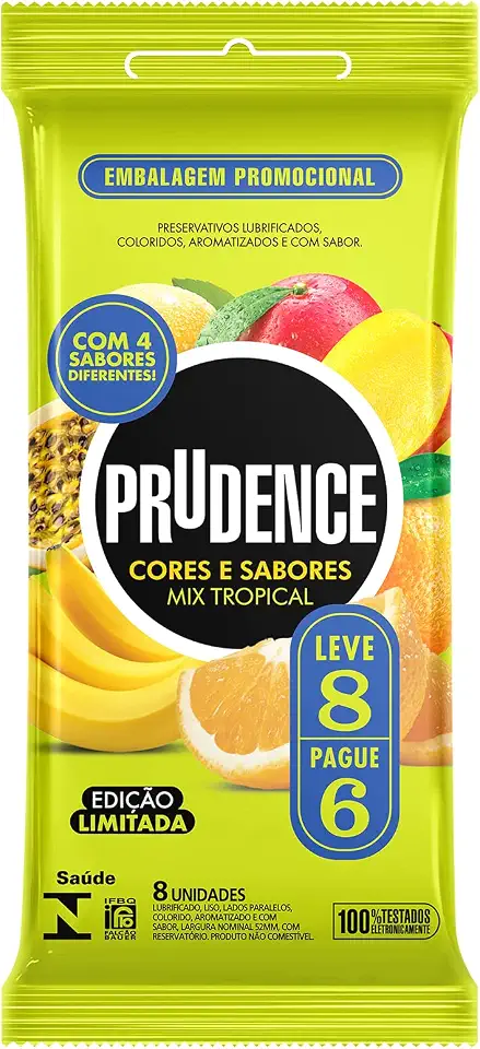Prudence Preservativo Lubrificado Mix Tropical Leve 8 Pague 6 Unidades