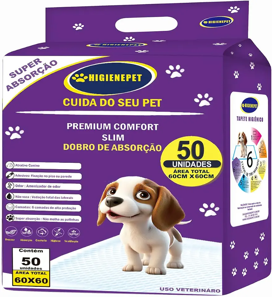 Tapete Higiênico P/cães 60x60 50 Unidades Premium Comfort Higienepet