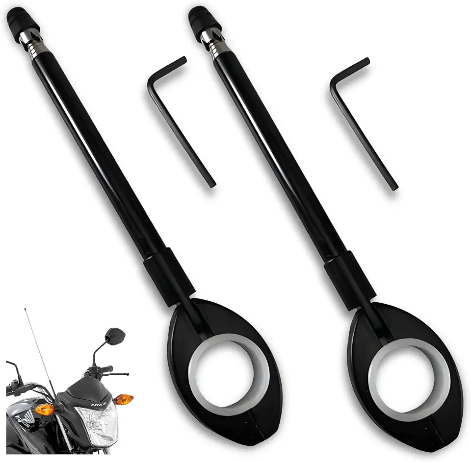 Kit 2 Antenas Corta Linha Aparador de Pipa em Inox - Retrátil 7 Estágios para Guidão de Moto Universal Preto