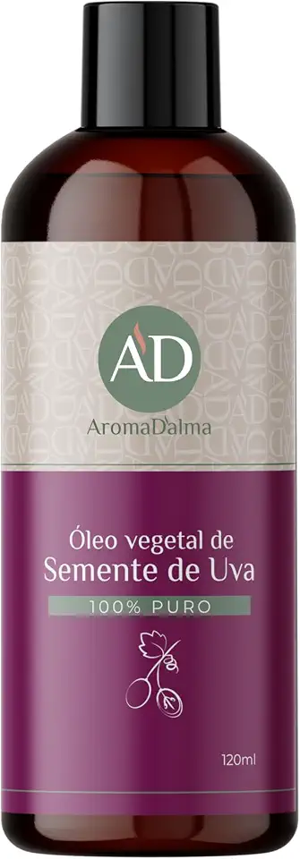 Óleo Vegetal De Semente De Uva - Prensado a Frio, 100% Puro e Vegano | Alto Poder De Hidratação Para Corpo e Rosto 120 ml - Aroma D’alma