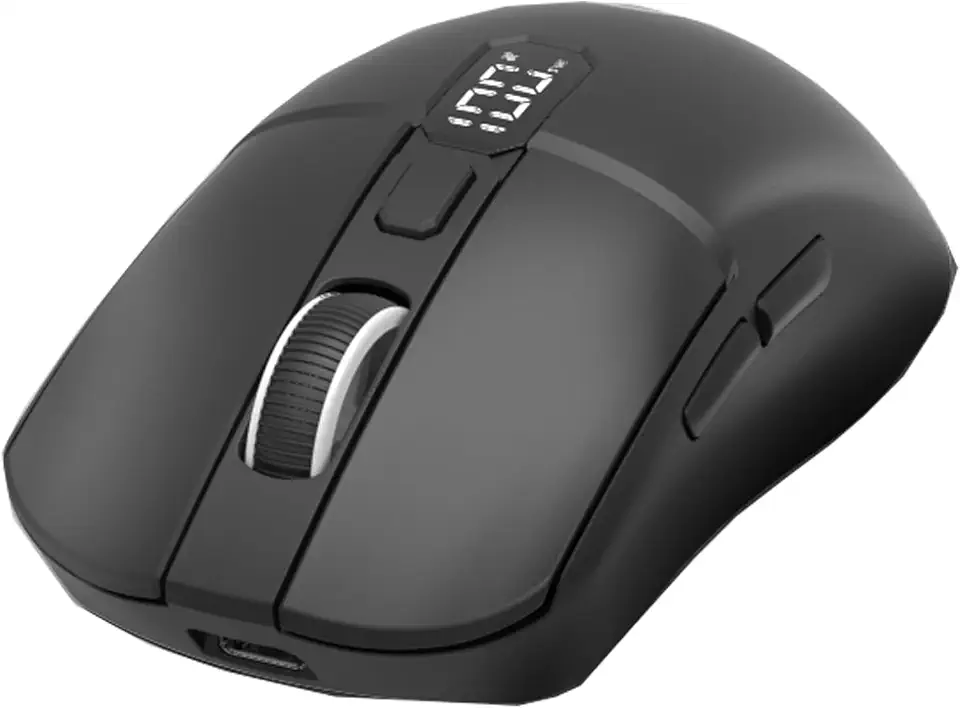Mouse Sem Fio M30, 3 Modos (Bluetooth 5.2 + 2.4GHz USB), Tela LED, Recarregável Tipo-C, 4 DPI (800-2400), Clique Silencioso, Design Ergonômico 69g, Compatível com PC, Mac, Notebook - Preto