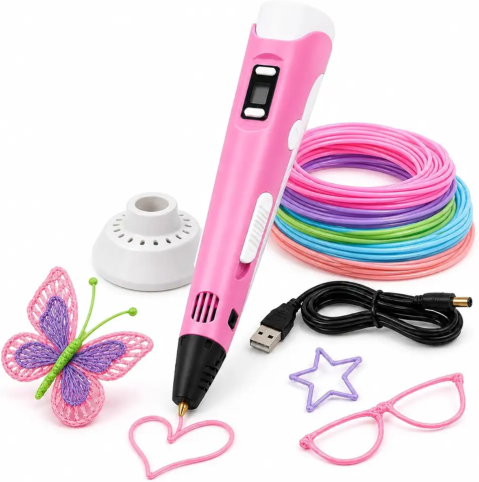 Caneta 3D Infantil Profissional com Display LED, Kit Filamentos PLA Coloridos, Suporte e Cabo USB – Brinquedo Educativo Criativo para Crianças e Adultos