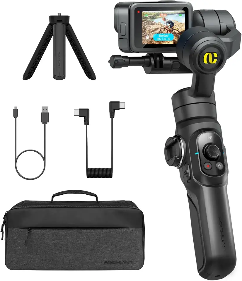 AOCHUAN Estabilizador Gimbal para Go Pro, Gimbal portátil com rotação de 360° para gravação de vídeo, estabilizador gimbal de 3 eixos compatível com Gopro Hero 12/11, Osmo Action, Insta360 ONE R, Sony