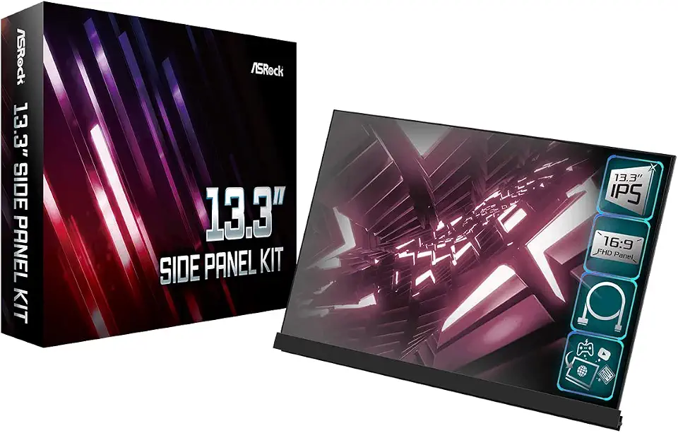 ASRock Kit de painel lateral de 13,3 polegadas, tela IPS FHD 1080p, conexão eDP, antirreflexo, 60Hz, para PC Case Mod DIY