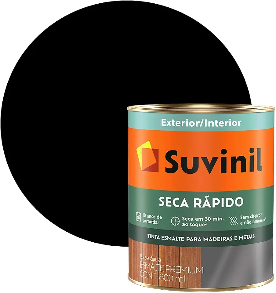 Tinta Suvinil para madeiras e metais esmalte brilhante seca rapido 0,9L - Preto - 51401296