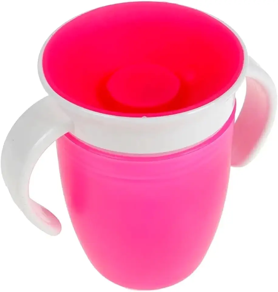 Copo Infantil com Tampa de Silicone Antivazamento Baby Infantil com Alça, 210ml, Rosa e Branco, com Alça.
