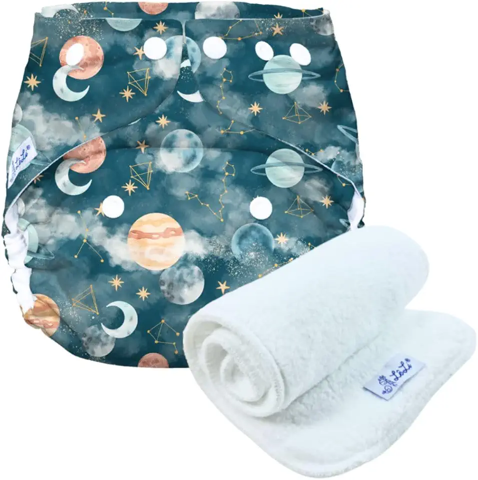 Fralda Ecológica com Absorvente Reutilizável para o Dia a Dia e Praia/Piscina, Tamanho Único 5-18kg, Lavável (Cosmos)