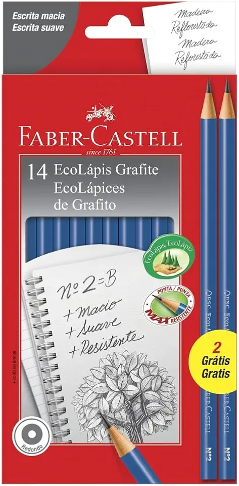 Lápis de cor,Faber-Castell,PM/1210AZ12+2; Ecolápis Grafite Max nº 2HB, Azul, Redondo; 12+ 2 unidades
