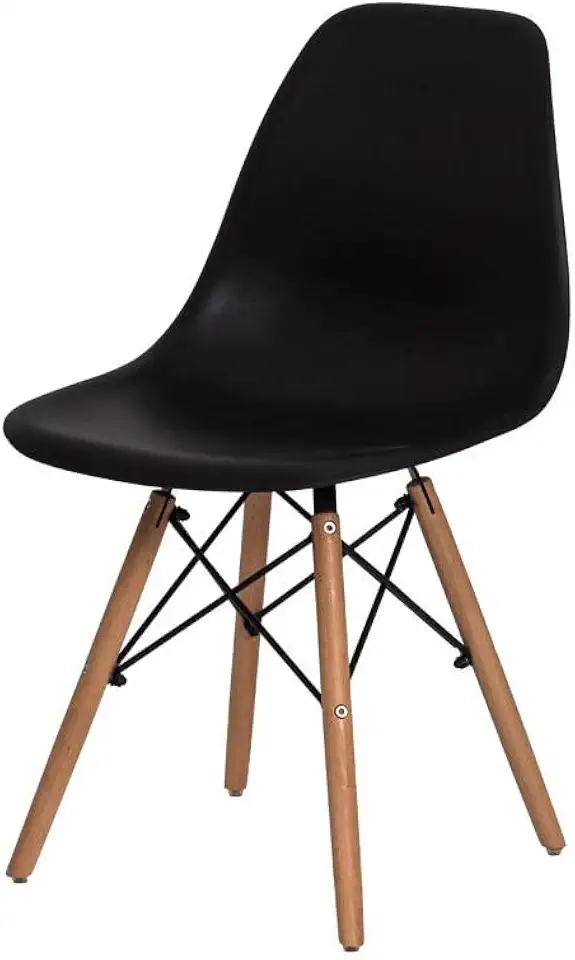 Cadeira Charles Eames Eiffel Preta Base Madeira