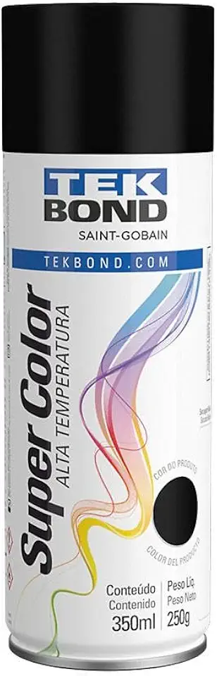 Tinta Spray Preto Alta Temperatura 350ml 250g Tekbond