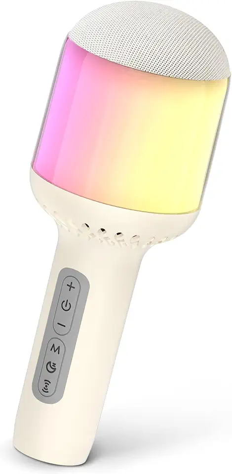 Microfone Karaokê Bluetooth sem Fio, Caixa de Som com Microfone Portátil StageSound SingFreeX, 6 Efeitos de Voz, Luz LED 360°, Karaoke Infantil e Adulto para TV, Smartphone e Festas