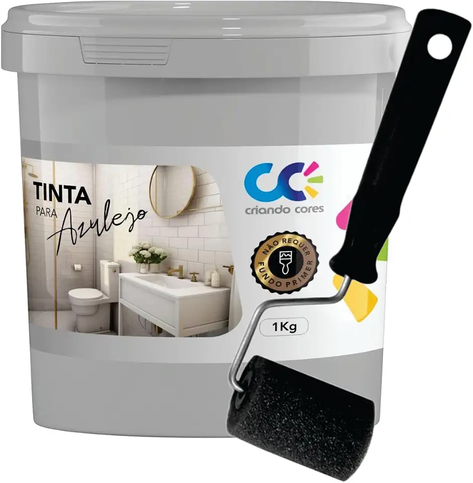 Tinta para Azulejo Cinza Neblina 1,0kg Base Água Fosca Alta Cobertura Sem Primer Secagem Rápida para Banheiro e Cozinha